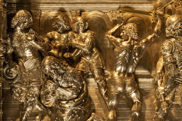 FLORENCE, ITALY, SEPTEMBER 18, 2023, Scenes of St Johns life on the famous Silver Altar of San Giovanni in the Cathedral Museum of Florence, Italy
