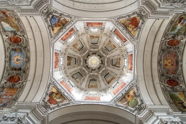SALZBURG, AUSTRIA- SEPTEMBER 14, 2022, The inside of the Salzburg cathedral and its beautiful cupola, Austria