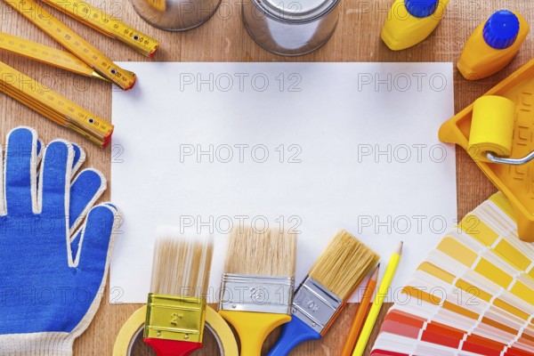 Pantone fan sheet of clean paper and repair objects construction concept