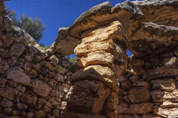 Talaiot from the talaiotic era (Iron Age). Hospitalet Vell archeological site, Majorca, Balearic Islands, Spain