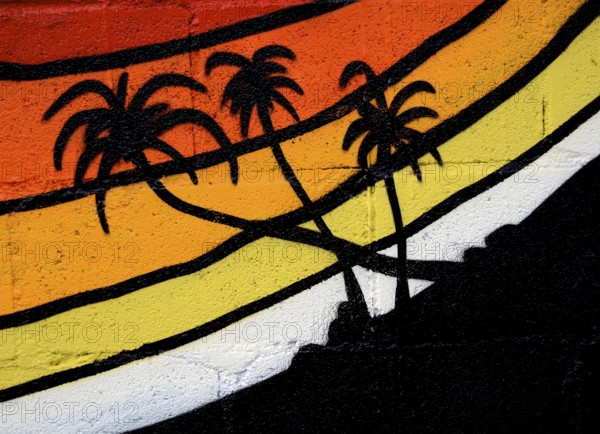 Grungy Graffiti Of A Tropical Sky With Palm Trees