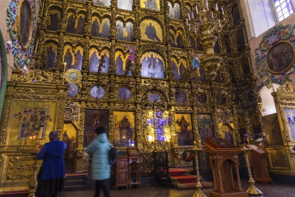 The iconostasis in Peter and Paul Cathedral in Kazan, Republic of Tatarstan, Russia