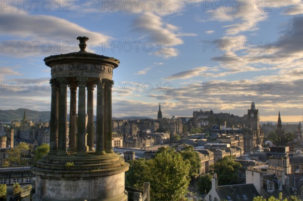 Cityscape of Edinburg city, the capital of Scotland from the Calton Hill with the Nelson Monument