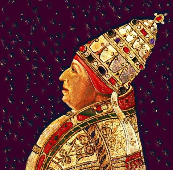 Pope Alexander VI, Alessandro VI, Alexandre VI, Alejandro VI, born Roderic Llançol i de Borja, c.?1431 – 1503, ruler of the Papal States from 1492 until his death in 1503, digitally edited after a painting