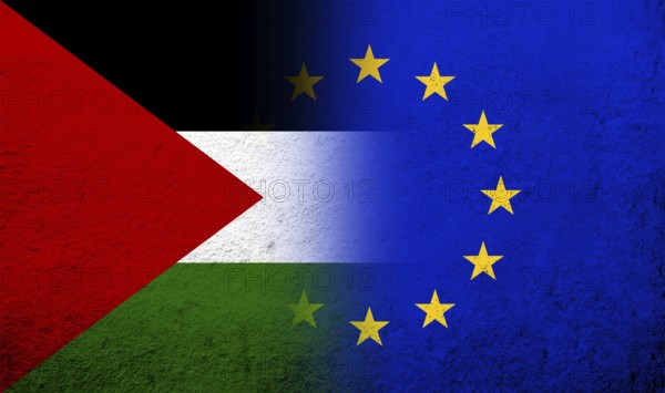 Flag of the European Union with Flag of Palestine. Grunge background