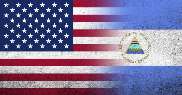 United States of America (USA) national flag with Nicaragua National flag. Grunge background
