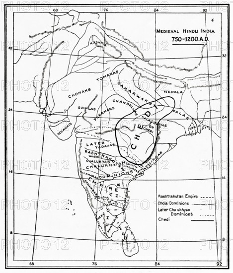 Map of medieval Hindu India, 750, 1200 AD