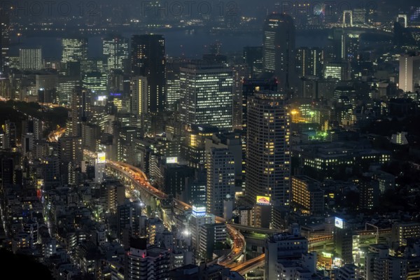 Tokyo Japan. Aerial view of Tokyo downtown at night