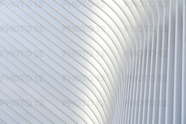 New York, United States of America, September 19, 2019: Exterior view of the roof structure of the World Trade Center train station, also called Oculus