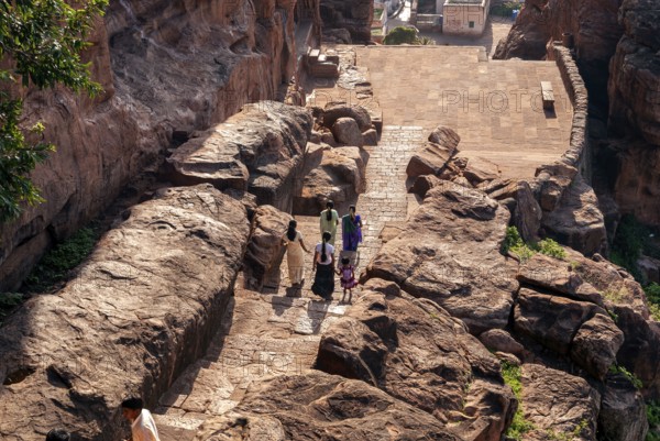 Tourists in Badami, Karnataka, South India, India, Asia