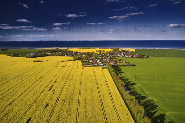 View of the Baltic Sea with the village of Wampen in the foreground