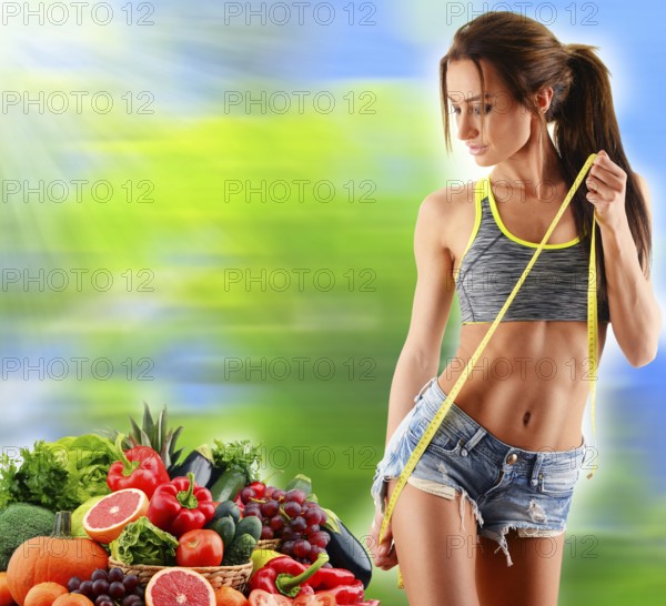 Dieting. Balanced diet based on raw organic vegetables and fruits