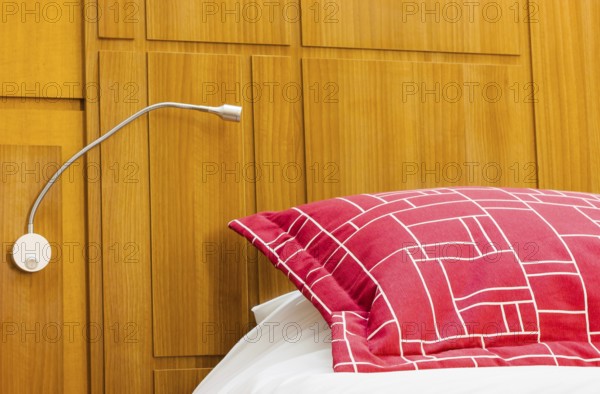 A design red pillow in a modern style bedroom