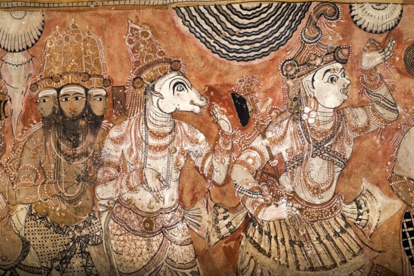 Lepakshi Temple has a colossal painting of Veerabhadra in the central hall, Lepakshi, Andhra Pradesh, India