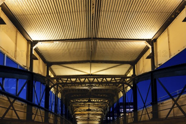 Überseebrücke in the evening light, blue hour, harbour, Hamburg, Germany
