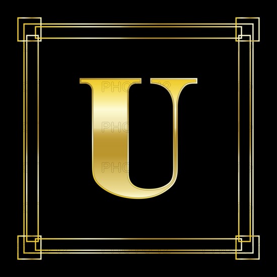 Letter U Logo Design With Square Ornament, luxury golden design, vector illustration