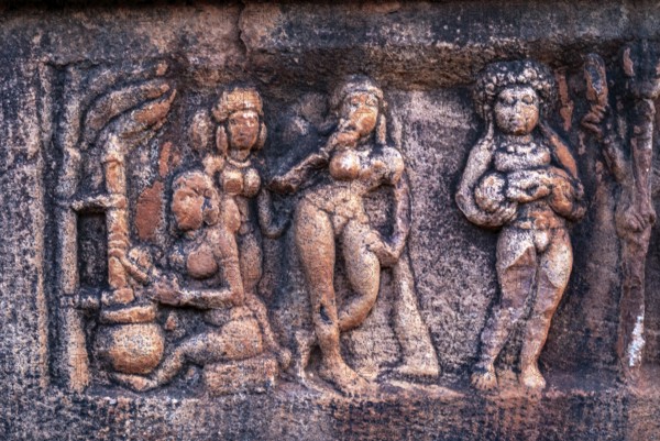 Sculptures in the Upper Shivalaya Temple in north fort in Badami, Karnataka, South India, India, Asia