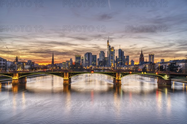 Beautiful sunset over Frankfurt's city centre and the River Main