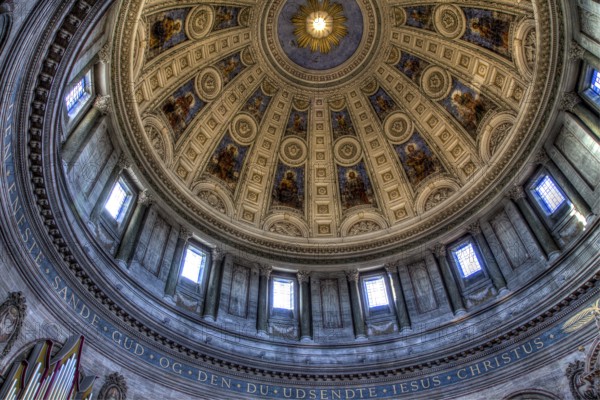 Copenhagen, Denmark, January 05, 2017: View of the huge cupola inside Frederik's Church also know as Marble Church