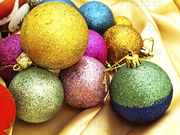 Different Christmas-Tree Decorations Over The Gold Cloth Daugavpils, Latvia