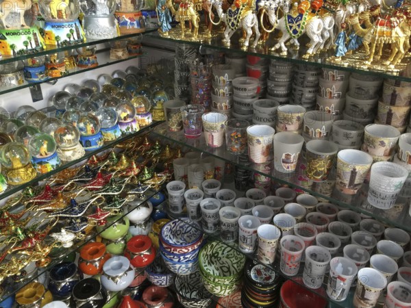Morocco (Marrakesh), Souvenirs in a shop in the city centre, Marrakesh, Marrakesh, Marrakesh, Morocco