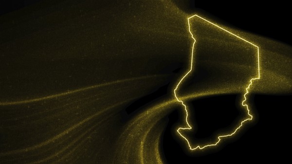 Map of Chad, Gold glitter map on dark background