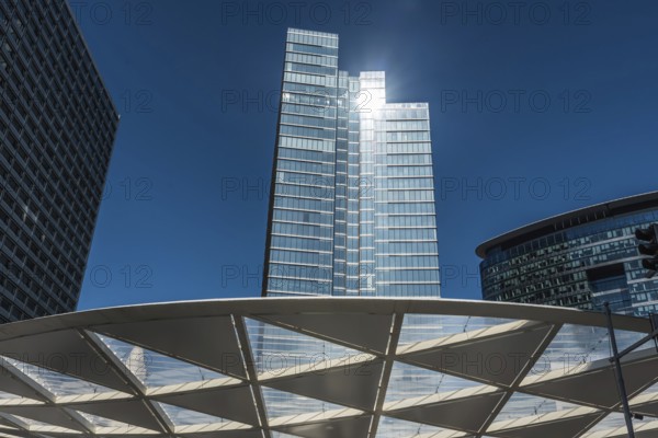 Brussels Old Town, Brussels Capital Region, Belgium, 09 14 2019 Facade of the Belfius Bank Rogier Tower
