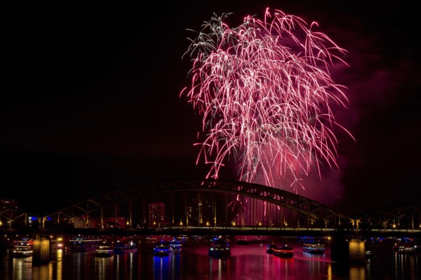 Fireworks in red lights, Cologne, Germany Cologne, Germany