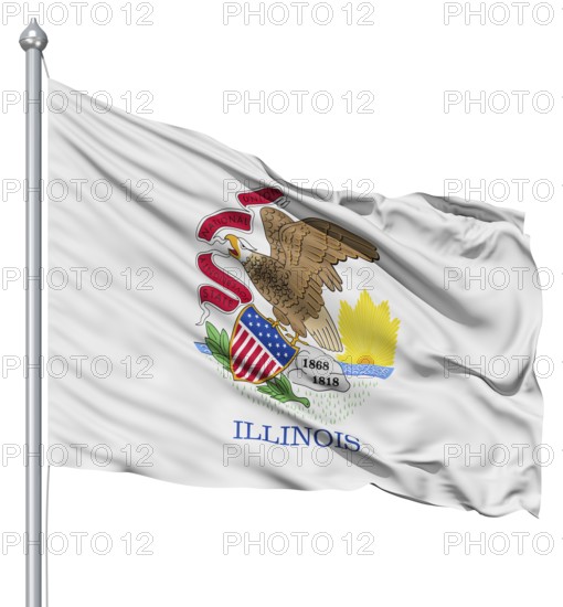 Realistic 3d flag of United States of America Illinois fluttering in the wind