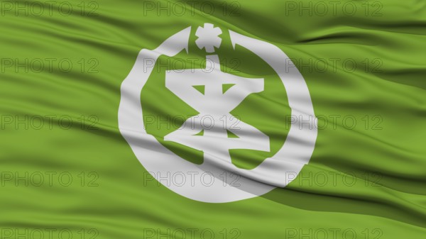 Closeup of Niigata Flag, Capital of Japan Prefecture, Waving in the Wind, High Resolution