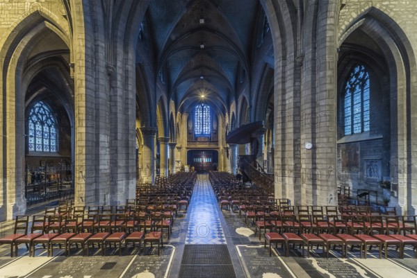 Anderlecht, Brussels Capital Region, 10 06 2019 Interior design of the gothic catholic church of Saint Guy and Saint Peter of Anderlecht