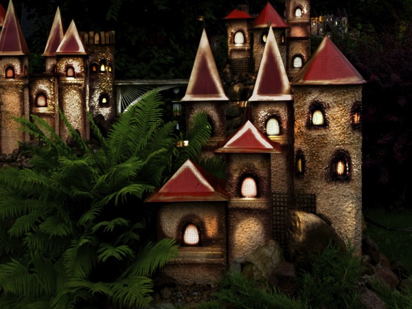 Little castle in the night with fern arround Daugavpils, Latvia