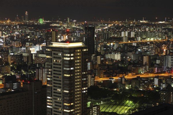 Illuminated Osaka City at night