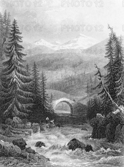 Upper Rhine on engraving from 1878. Engraved by Payne after a picture by Tombleson