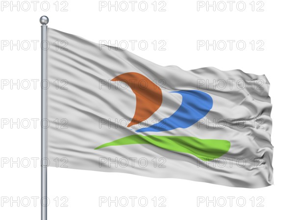 Uenohara City Flag On Flagpole, Country Japan, Yamanashi Prefecture, Isolated On White Background