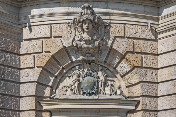 Figures above a window, Old Stock Exchange, Wilhelminian style building on Lenbachplatz, Munich, Bavaria, Germany