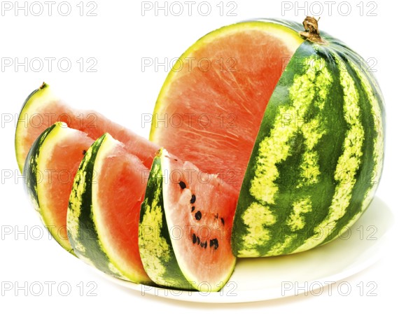 Watermelon With Slices At Plate Against The White Background Daugavpils, Latvia