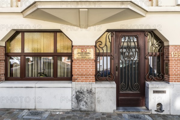 Schaerbeek, Brussels Capital, Belgium, 04 20 2019 Facade of the embassy and regional representation of Mazovie