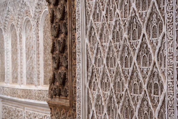 MARRAKECH, MOROCCO, APRIL 18, 2023, Famous Madrassa Ben Youssef in the medina of Marrakech