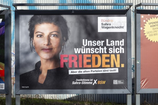 Election poster of the BSW party for the 2025 federal election with Sahra Wagenknecht, Bremen, Germany