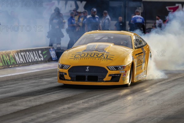Sep 22, 2023-Concord, NC: NHRA Pro Stock Series driver, Fernando Cuadra Jr, runs down the lane during a qualifying session for the Betway Carolina Nationals