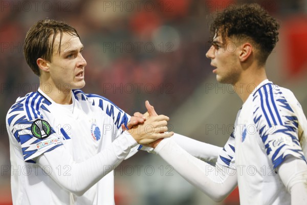 Germany: Football Conference League, Play-Offs - 1. FC Heidenheim-FC Copenhagen -Voith-Arena, Heidenheim: Amin CHIAKHA FC Copenhagen r. cheers with William CLEM FC Copenhagen