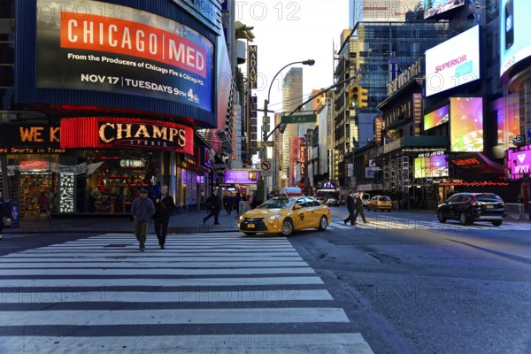 Midtown Manhattan, New York City, New York, USA, North America, A street in New York with eye-catching billboards and traffic, Manhattan