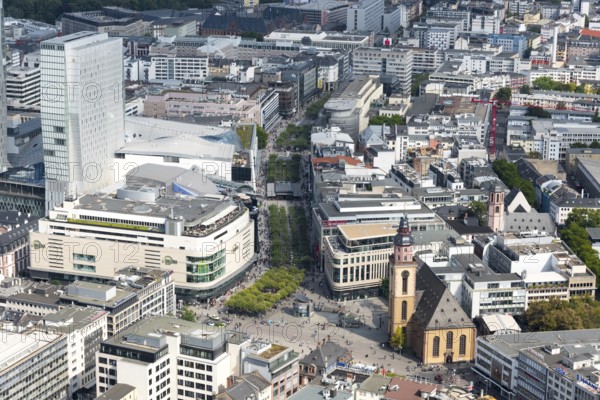 Frankfurt, Germany, September 2, 2015: Skyline of Frankfurt city with a view of the Zeil main shopping market street in Frankfurt, Germany