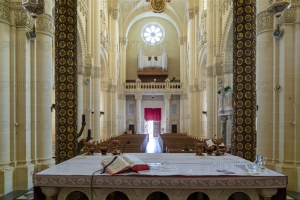 Gharb, Malta, 19 December, 2023: view of the altar and the central nave of the Ta'Pinu Sanctuary on Gozo Island in Malta