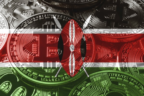 Kenya bitcoin flag, national flag cryptocurrency concept black background