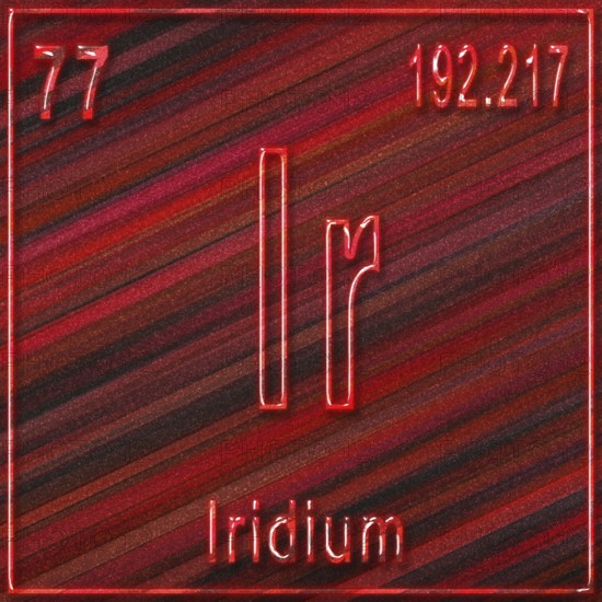 Iridium chemical element, Sign with atomic number and atomic weight, Periodic Table Element