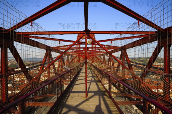 Pedestrian part of the magnificent Biscay Suspension Bridge in Portugalete European exotic. Bilbao. Basque country. Flying ferry across the Nervion River