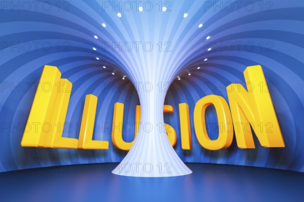 A neon light circles tunnel word illusion 3D illustration