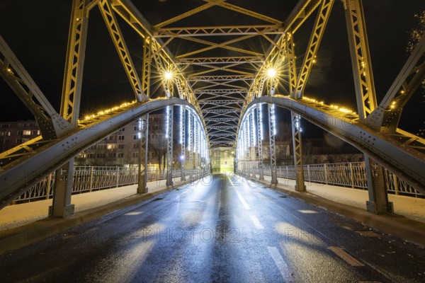 Illuminated bridge, Waasenbrücke, night shot, Leoben, Styria, Austria